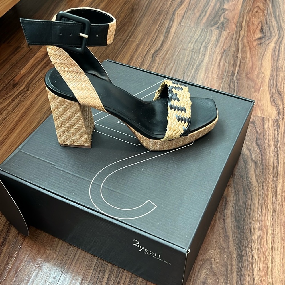 Naturalizer Jaselle leather & rattan high heeled sandal 8.5M